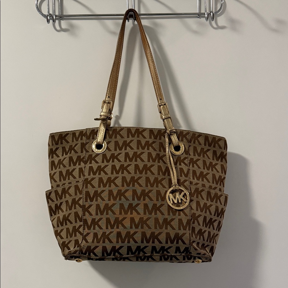 Michael Kors Tan and Gold Logo Tote